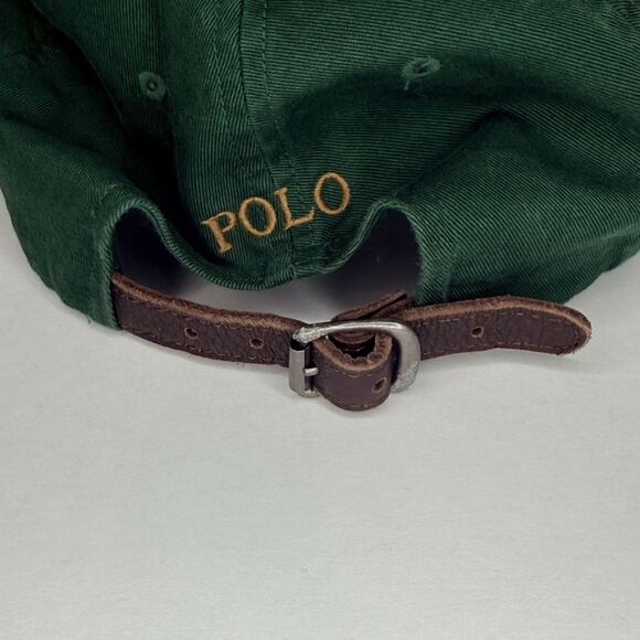 VTG Polo Ralph Lauren Hat Leather Strap Mens One Size Green Embroidered Pony - Picture 7 of 8